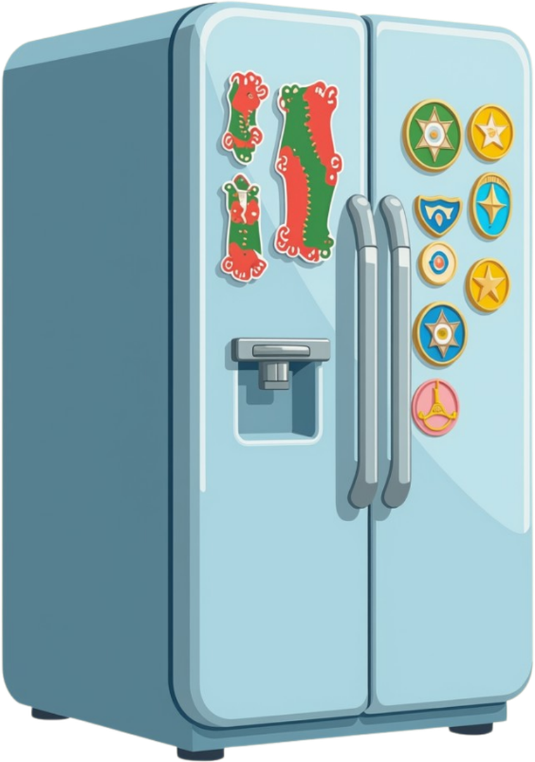 Porta do frigorífico com ímanes coloridos (imagem do próprio sítio)